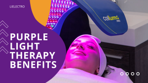 Woman receiving facial treatment showcasing Purple LED Light Therapy benefits for acne and skin rejuvenation.
